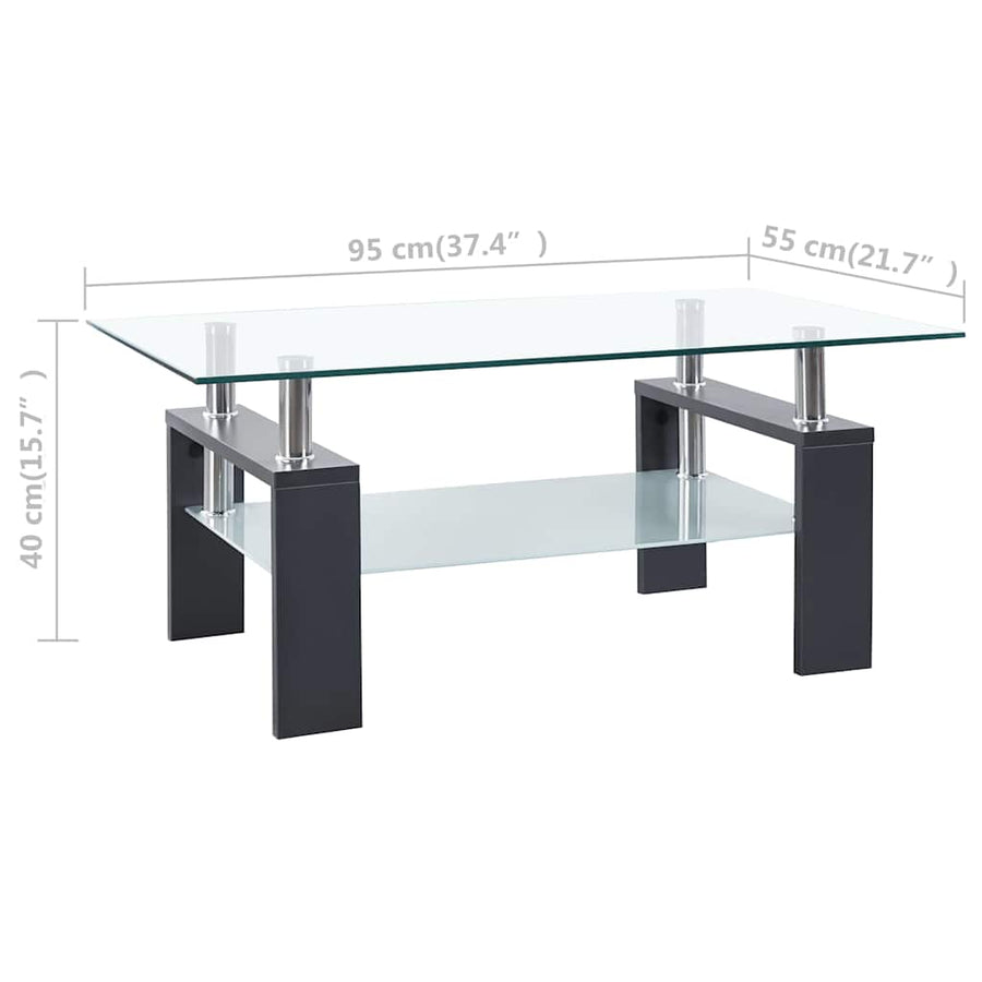 Salontafel 95x55x40 cm gehard glas transparant en grijs