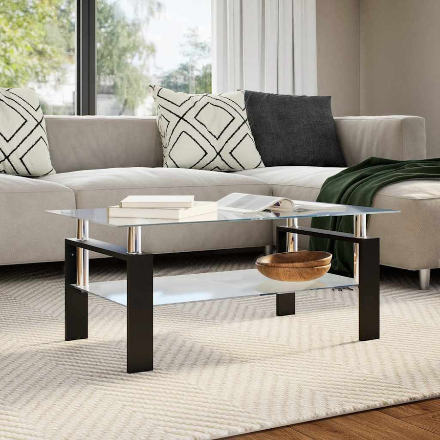 Salontafel 95x55x40 cm gehard glas transparant en grijs