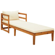Ligbed massief acaciahout crèmekleurige kussens 202x68x60 cm
