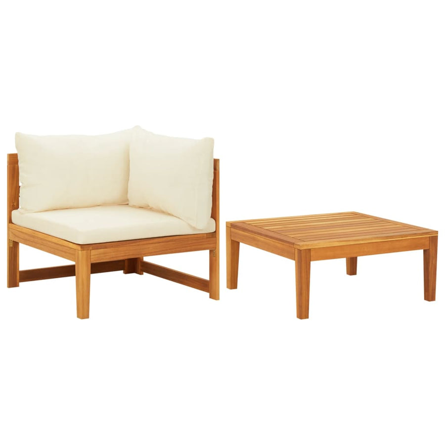 2-Delige Loungeset Met Te Kussens Acaciahout Crèmewit hoek + Tafel