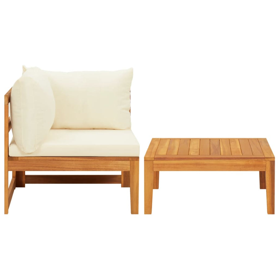 2-Delige Loungeset Met Te Kussens Acaciahout Crèmewit hoek + Tafel