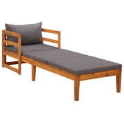 Ligbed massief acaciahout donkergrijs kussen 202x68x60 cm