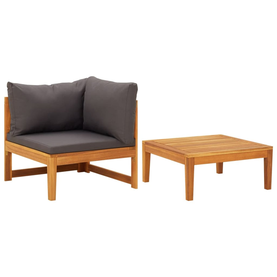 2-Delige Loungeset Met Donkergrijze Kussens Acaciahout Donkergrijs hoek + Tafel