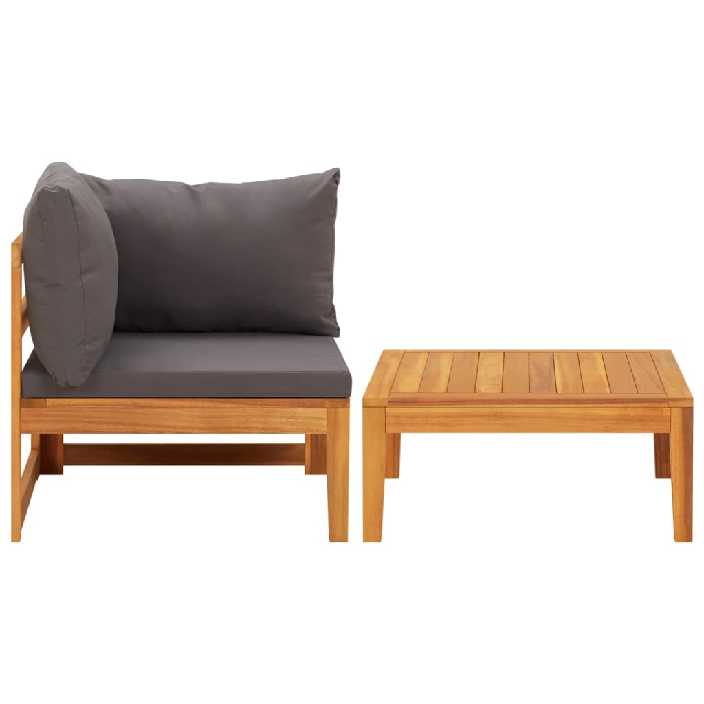 2-Delige Loungeset Met Donkergrijze Kussens Acaciahout Donkergrijs hoek + Tafel