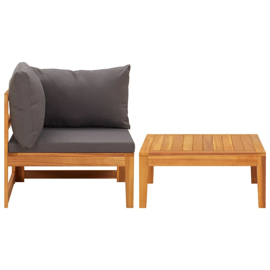 2-Delige Loungeset Met Donkergrijze Kussens Acaciahout Donkergrijs hoek + Tafel