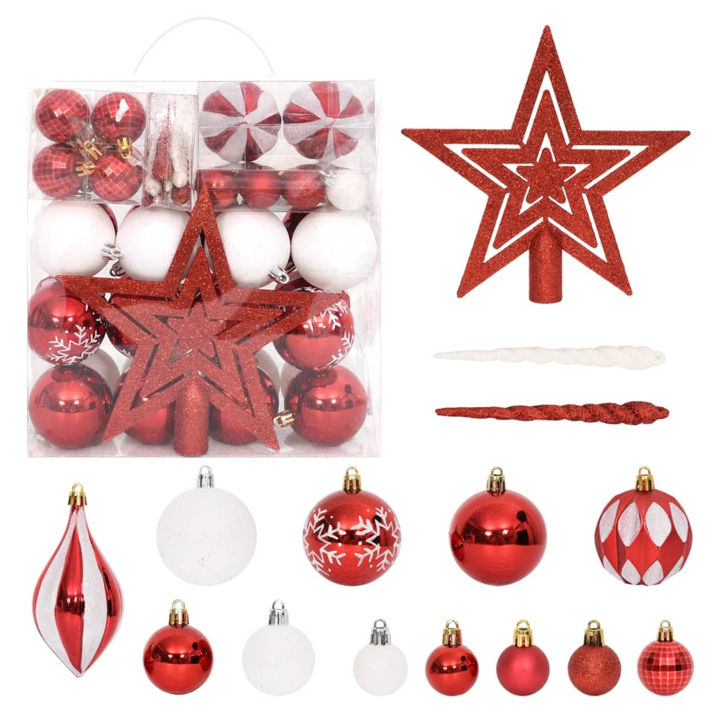 64-Delige Kerstballenset En Wit Rood