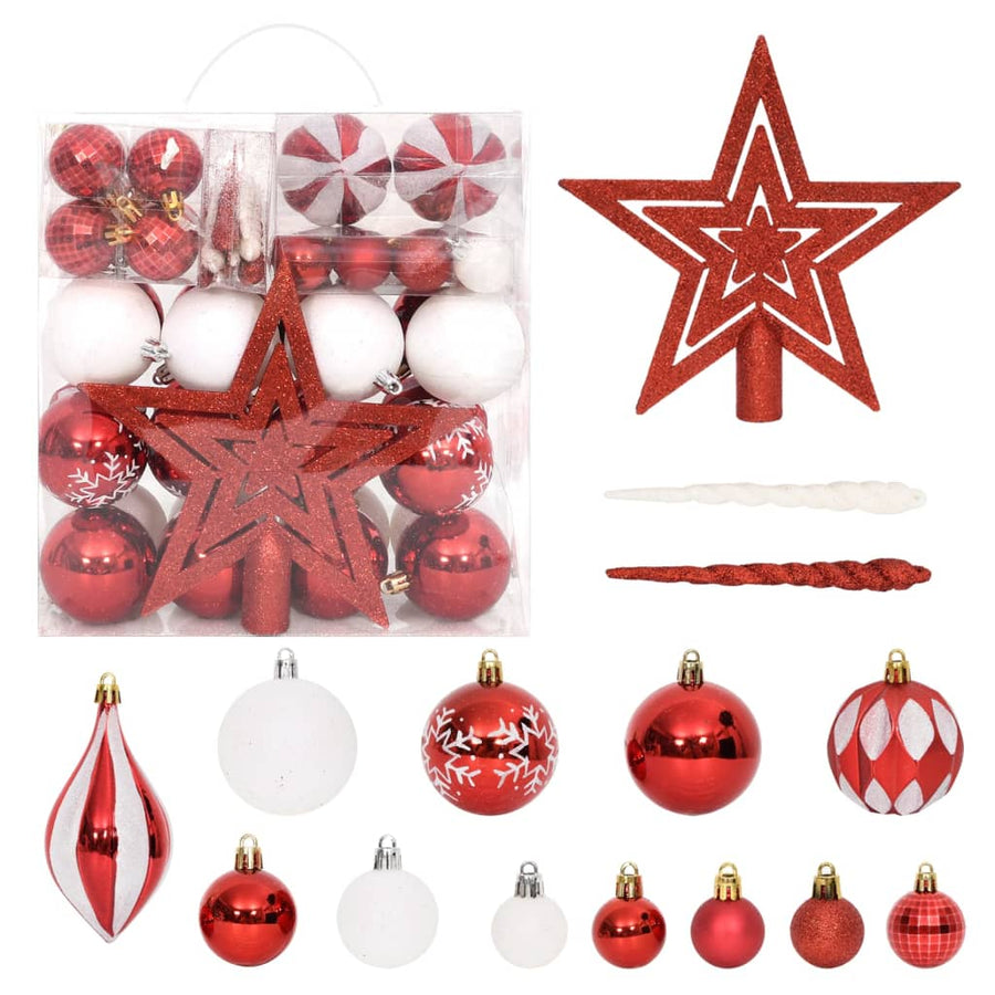 64-Delige Kerstballenset En Wit Rood