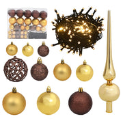 Kerstballenset 61 stuks met piek en 150 LED's goud brons