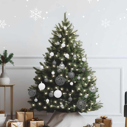 60-delige Kerstballenset met piek en 150 LED's wit en grijs