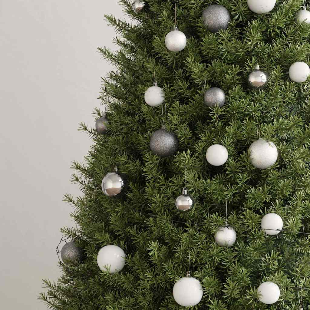 60-delige Kerstballenset met piek en 150 LED's wit en grijs