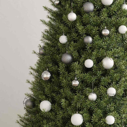 60-delige Kerstballenset met piek en 150 LED's wit en grijs