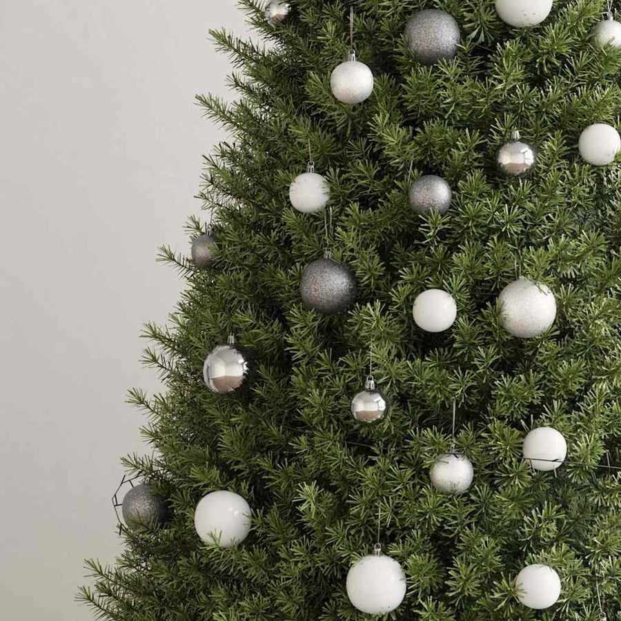 60-delige Kerstballenset met piek en 150 LED's wit en grijs