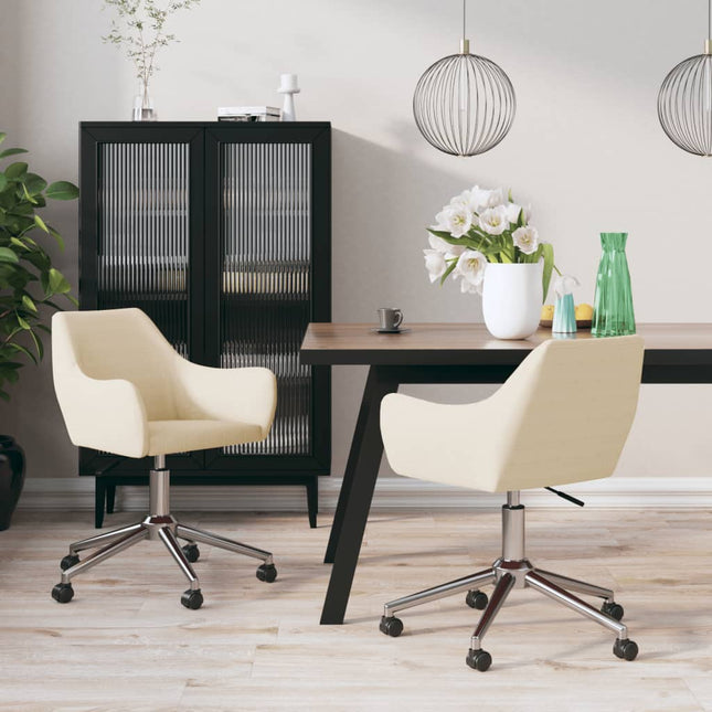 Eetkamerstoelen 2 st draaibaar stof crèmekleurig 2 Crème