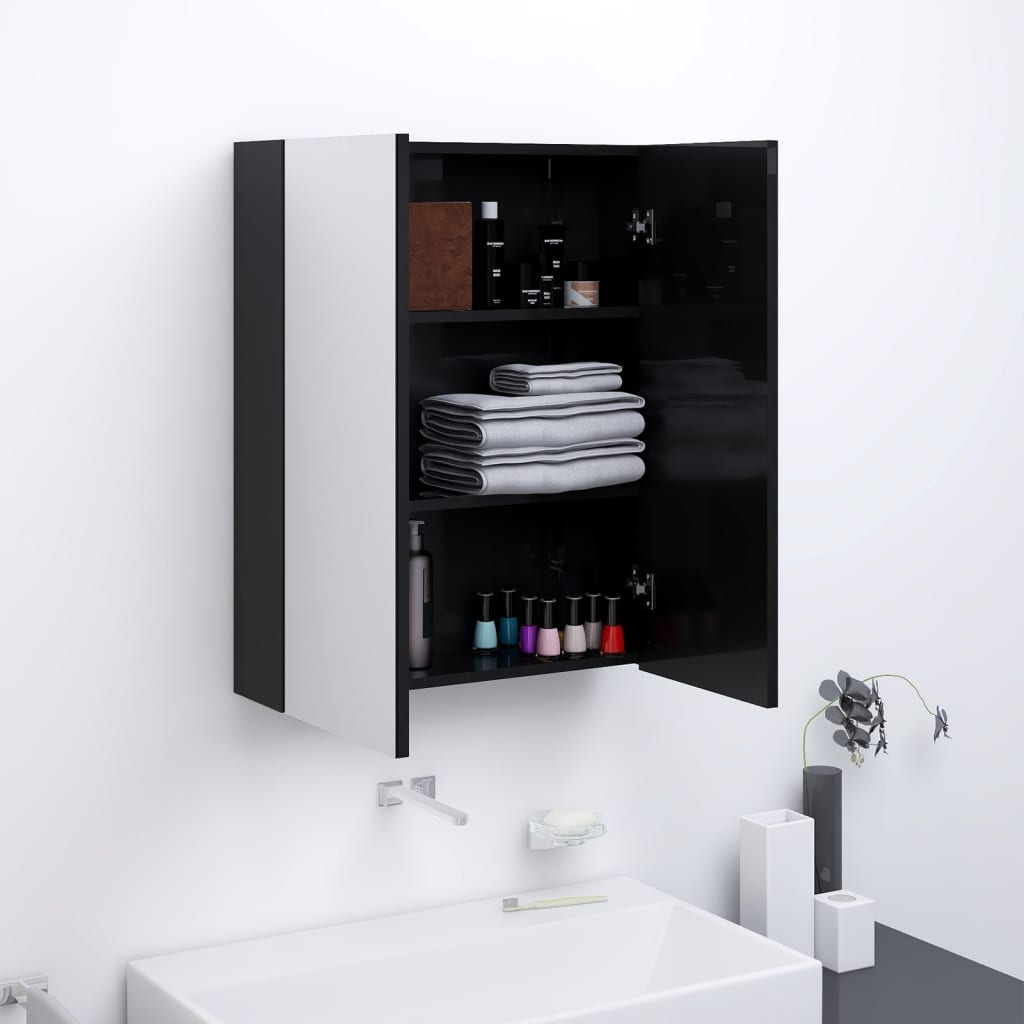 Badkamerkast Met Spiegel 60X5X75 Cm Mdf 1 Glanzend zwart