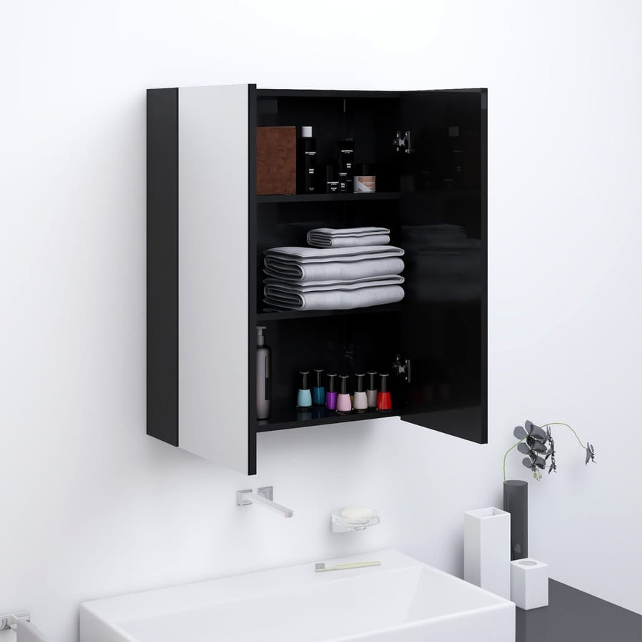 Badkamerkast Met Spiegel 60X5X75 Cm Mdf 1 Glanzend zwart