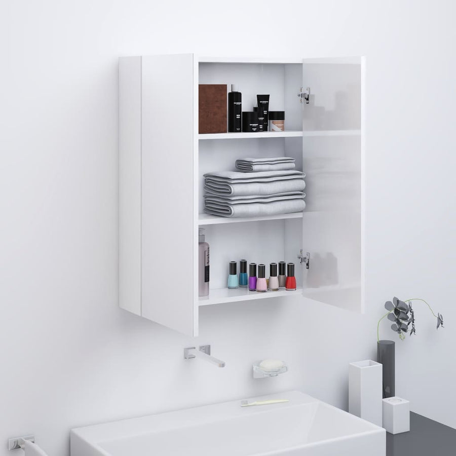 Badkamerkast Met Spiegel 60X5X75 Cm Mdf Glanzend wit