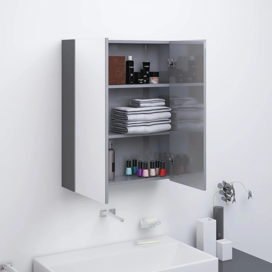 Badkamerkast Met Spiegel 60X15X75 Cm Mdf Glanzend grijs