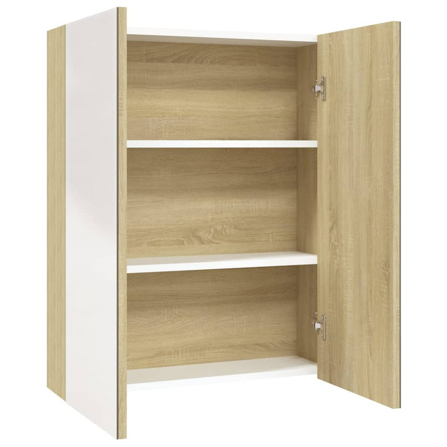 Badkamerkast Met Spiegel 60X5X75 Cm Mdf Kleurig Wit en eiken