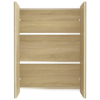 Badkamerkast Met Spiegel 60X5X75 Cm Mdf Kleurig Wit en eiken