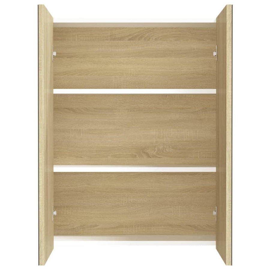 Badkamerkast Met Spiegel 60X5X75 Cm Mdf Kleurig Wit en eiken