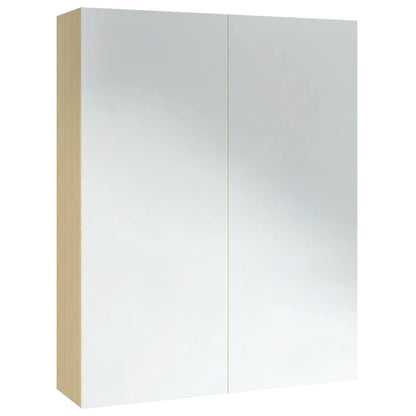 Badkamerkast Met Spiegel 60X5X75 Cm Mdf Kleurig Wit en eiken