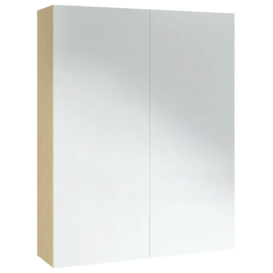 Badkamerkast Met Spiegel 60X5X75 Cm Mdf Kleurig Wit en eiken