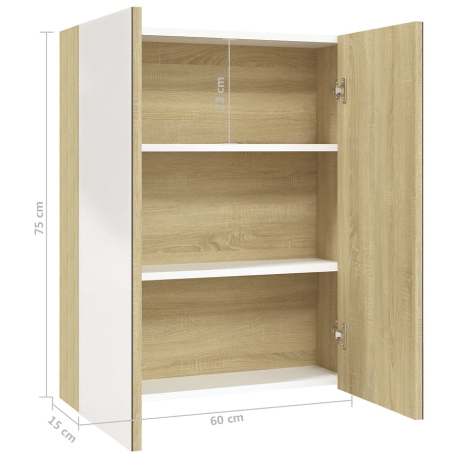 Badkamerkast Met Spiegel 60X5X75 Cm Mdf Kleurig Wit en eiken