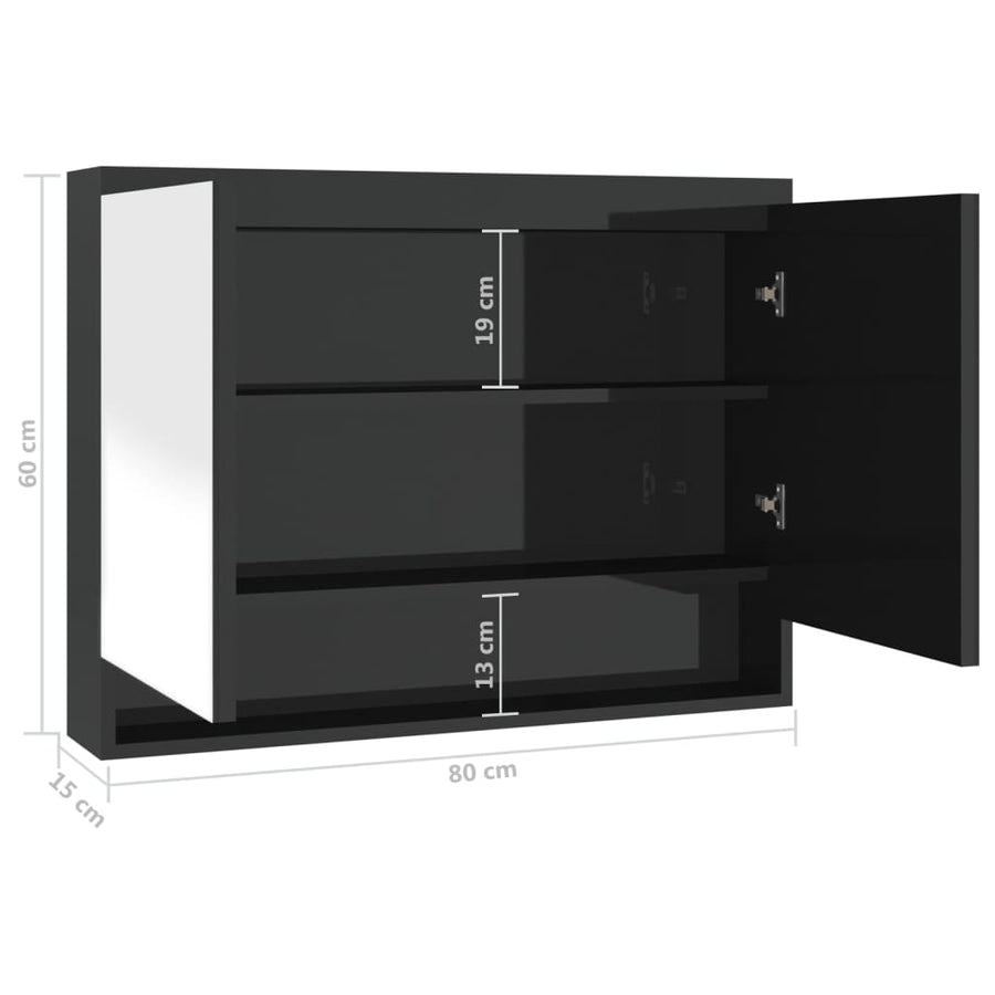Badkamerkast Met Spiegel 80X15X60 Cm Mdf Glanzend zwart