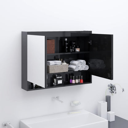 Badkamerkast Met Spiegel 80X15X60 Cm Mdf Glanzend zwart