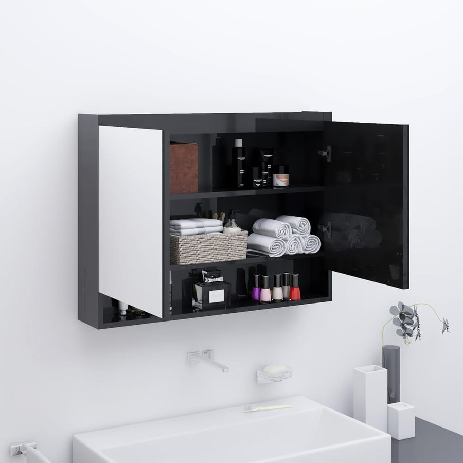 Badkamerkast Met Spiegel 80X15X60 Cm Mdf Glanzend zwart