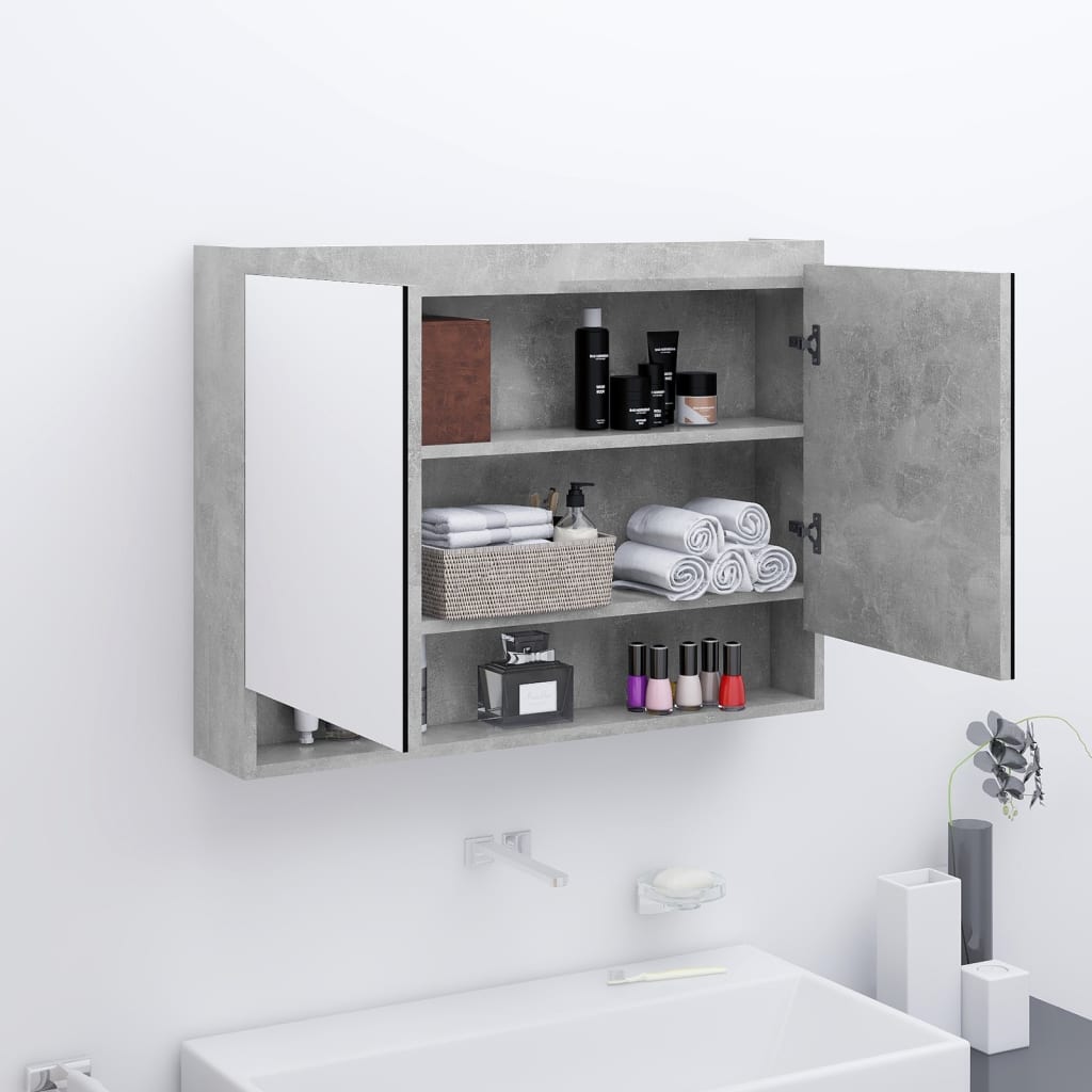 Badkamerkast Met Spiegel 80X15X60 Cm Mdf Betongrijs