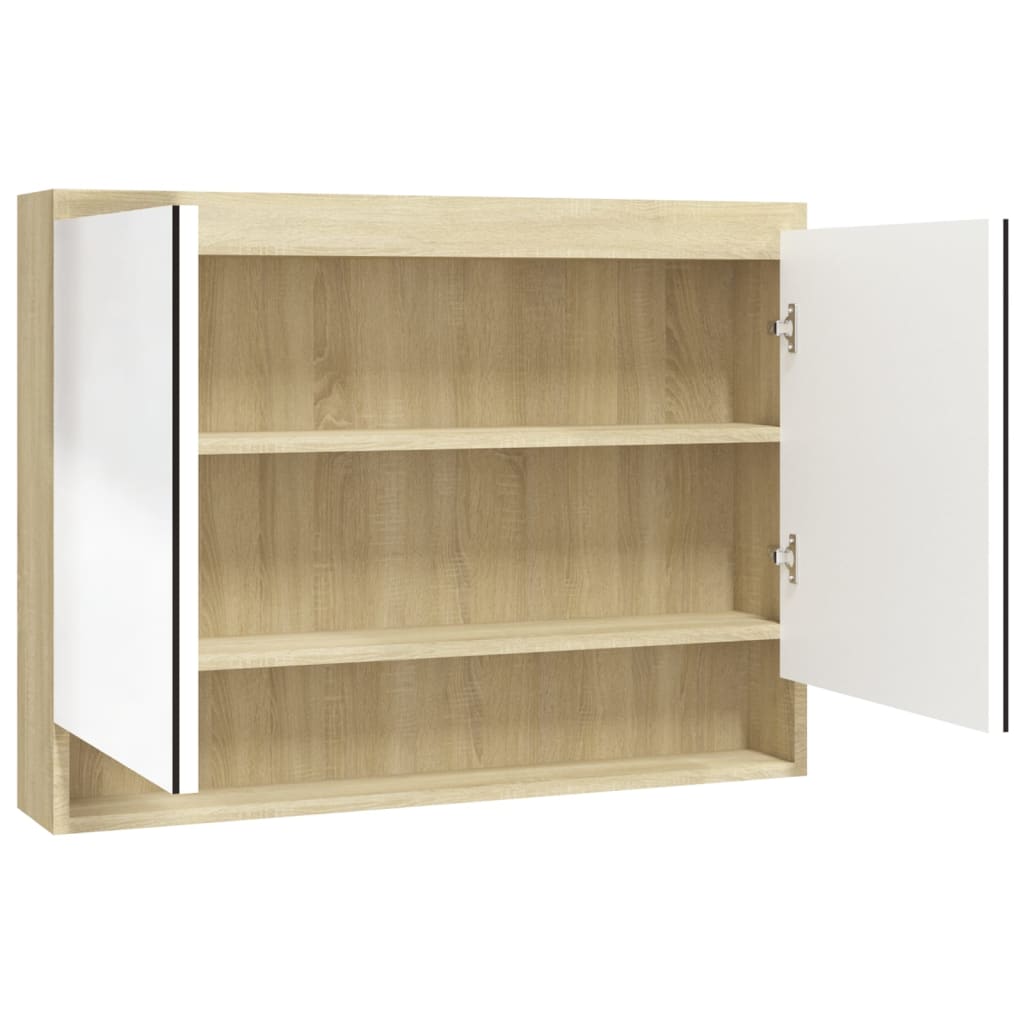 Badkamerkast Met Spiegel 80X5X60 Cm Mdf Kleurig Wit en eiken