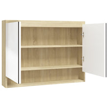 Badkamerkast Met Spiegel 80X5X60 Cm Mdf Kleurig Wit en eiken