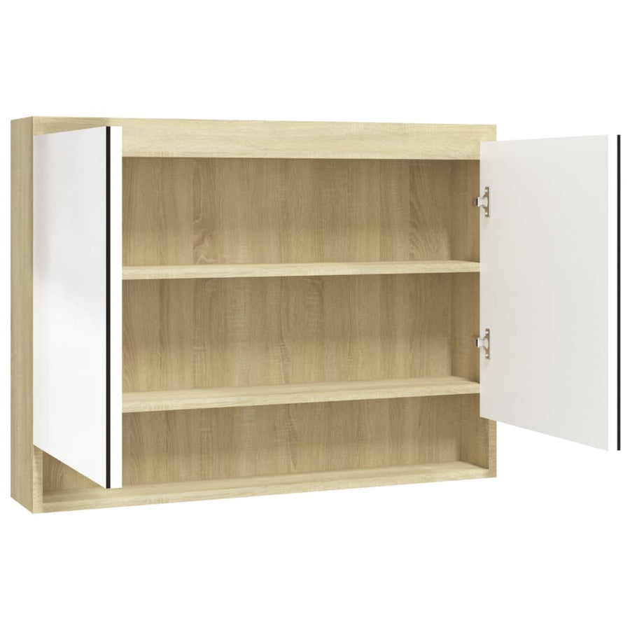Badkamerkast Met Spiegel 80X5X60 Cm Mdf Kleurig Wit en eiken