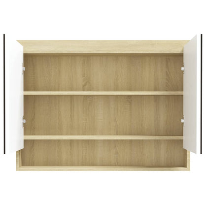 Badkamerkast Met Spiegel 80X5X60 Cm Mdf Kleurig Wit en eiken