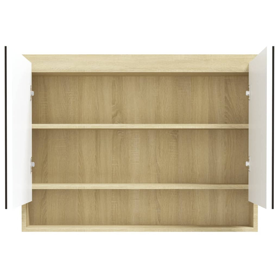 Badkamerkast Met Spiegel 80X5X60 Cm Mdf Kleurig Wit en eiken