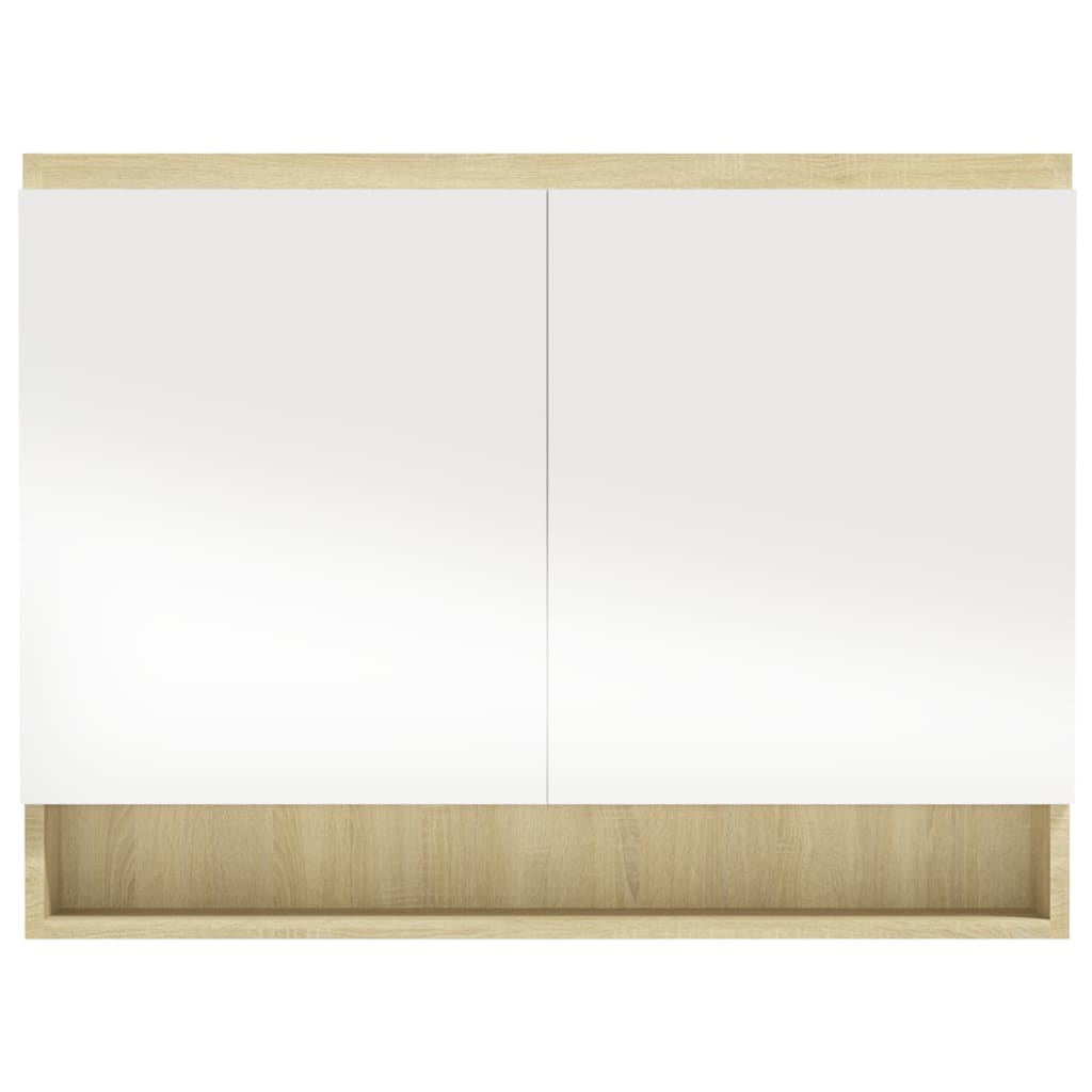 Badkamerkast Met Spiegel 80X5X60 Cm Mdf Kleurig Wit en eiken