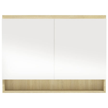 Badkamerkast Met Spiegel 80X5X60 Cm Mdf Kleurig Wit en eiken