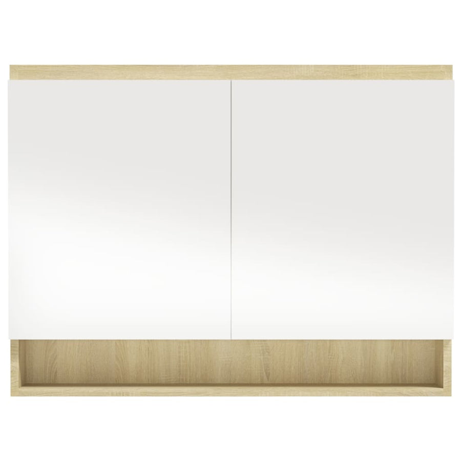 Badkamerkast Met Spiegel 80X5X60 Cm Mdf Kleurig Wit en eiken
