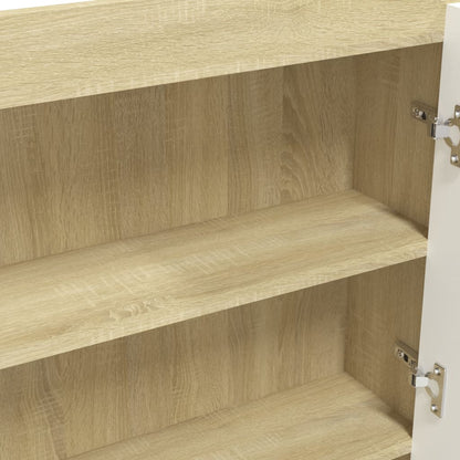Badkamerkast Met Spiegel 80X5X60 Cm Mdf Kleurig Wit en eiken