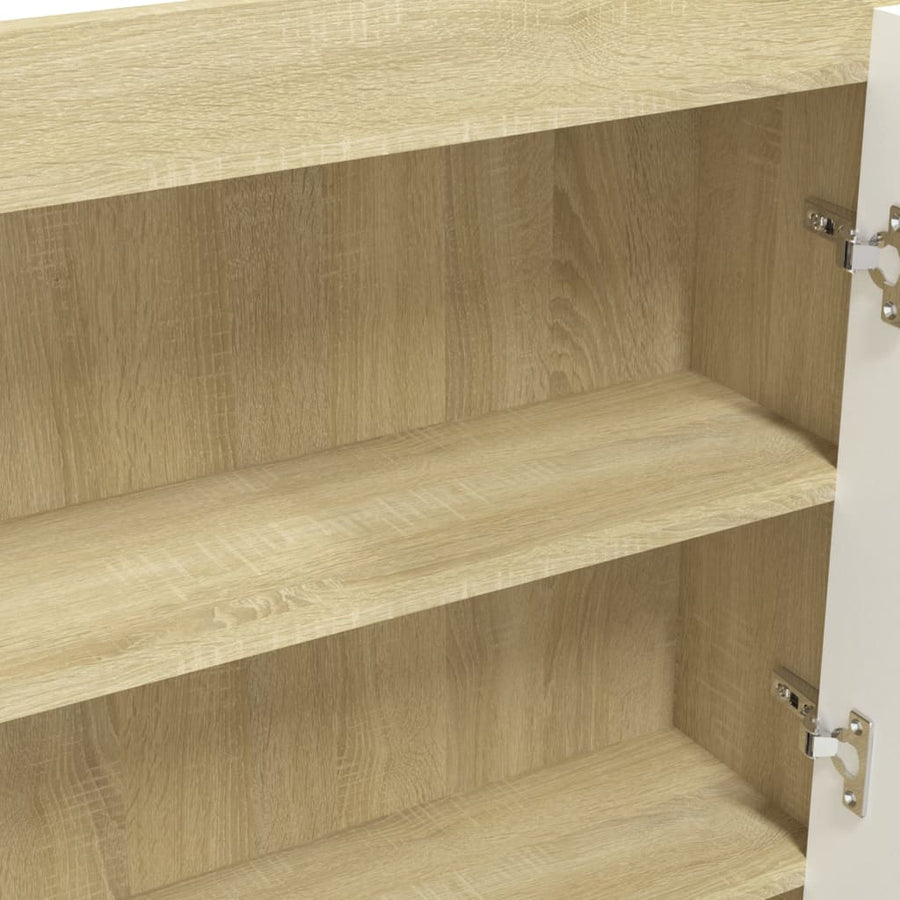 Badkamerkast Met Spiegel 80X5X60 Cm Mdf Kleurig Wit en eiken