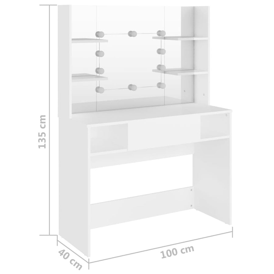 Kaptafel Met Led-Verlichting 00X40X35 Cm Mdf Wit
