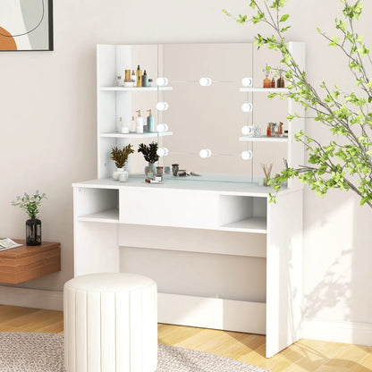 Kaptafel Met Led-Verlichting 00X40X35 Cm Mdf Wit