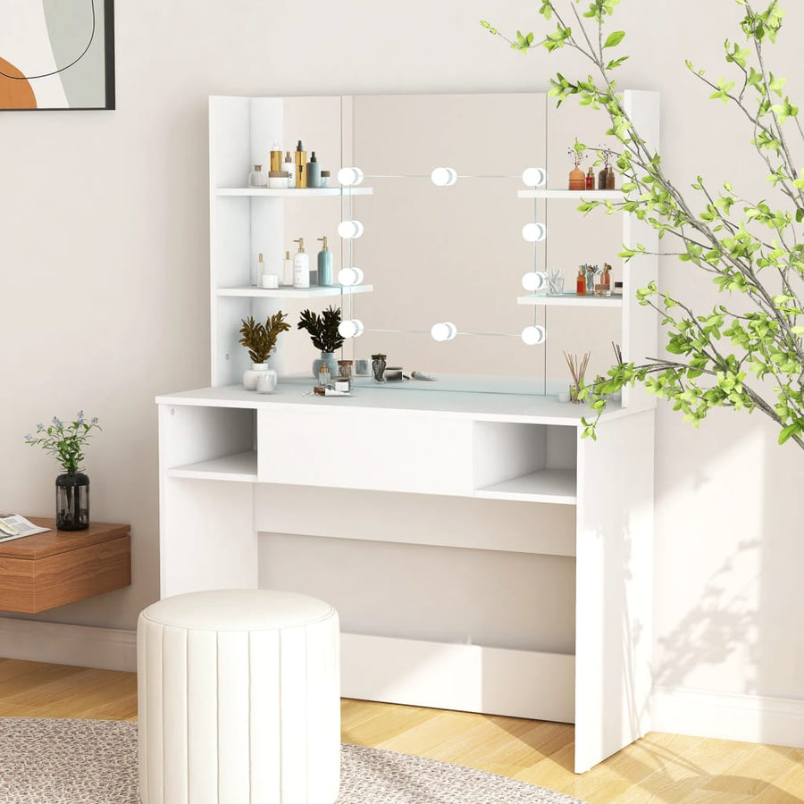 Kaptafel Met Led-Verlichting 00X40X35 Cm Mdf Wit