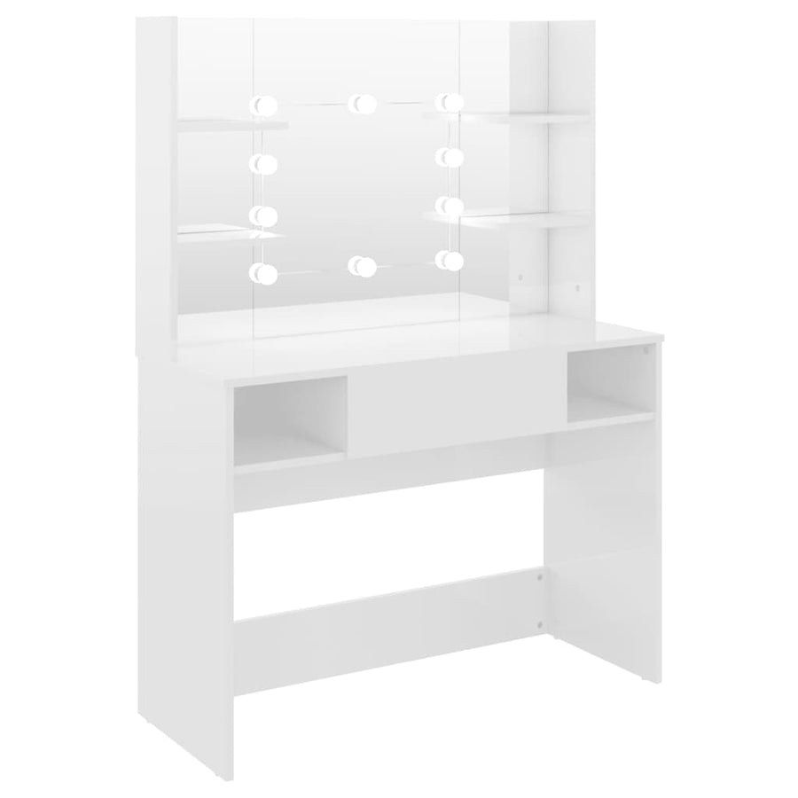 Kaptafel Met Led-Verlichting 00X40X35 Cm Mdf Glanzend wit