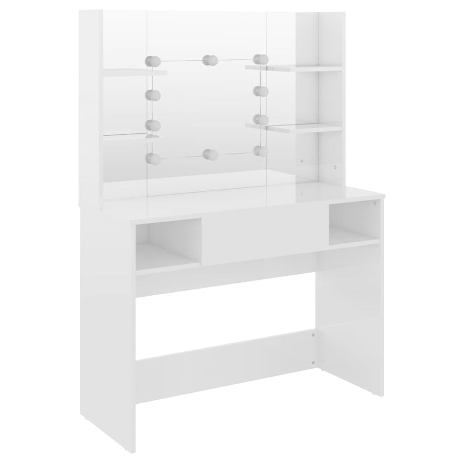 Kaptafel Met Led-Verlichting 00X40X35 Cm Mdf Glanzend wit