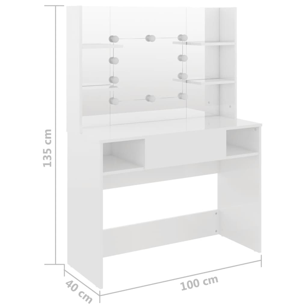 Kaptafel Met Led-Verlichting 00X40X35 Cm Mdf Glanzend wit