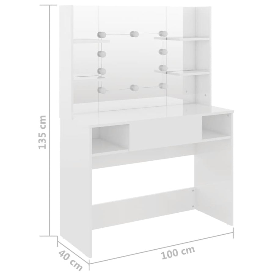 Kaptafel Met Led-Verlichting 00X40X35 Cm Mdf Glanzend wit