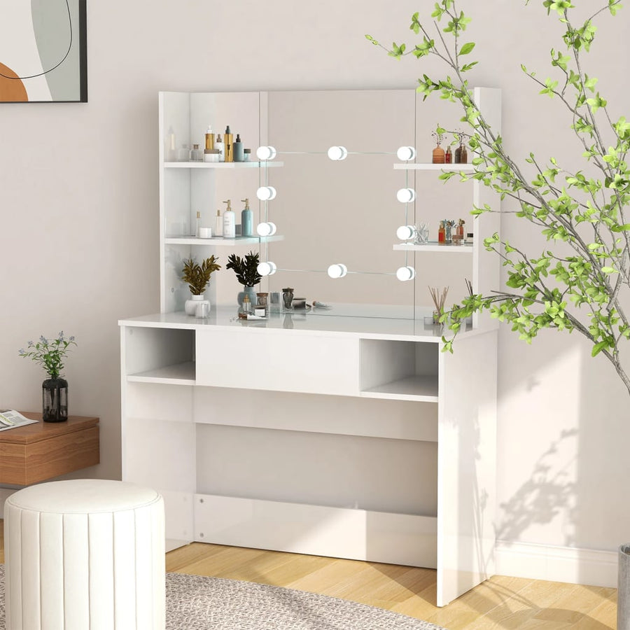 Kaptafel Met Led-Verlichting 00X40X35 Cm Mdf Glanzend wit