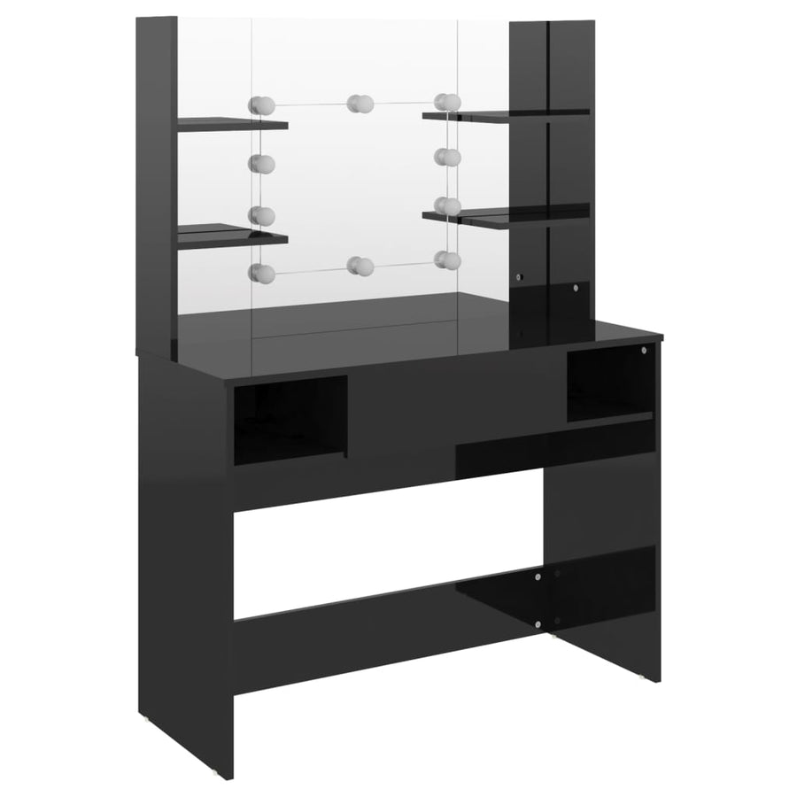 Kaptafel Met Led-Verlichting 00X40X35 Cm Mdf Glanzend zwart